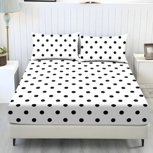 Cooling Polyester Sheet Set Twin XL White Black Polka Dot