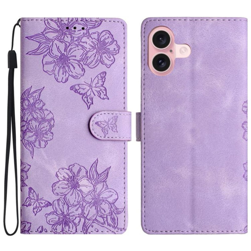 Cherry Blossom Butterfly Embossed Leather Wallet Case Purple Red,Purple 9558830520263