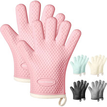 Silicone Oven Mitts Heat Resistant to 450F Pink