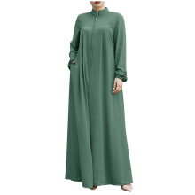 Women's Abaya Dress with Long Sleeves Front Zipper and