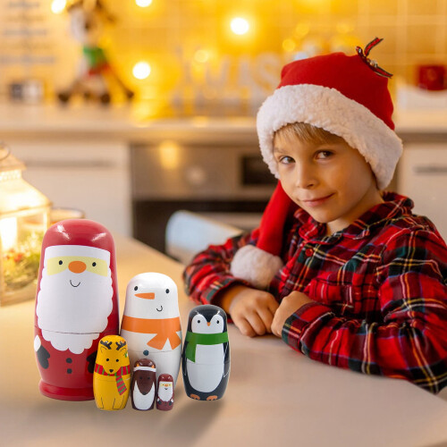 Wooden Santa Nesting Dolls Handmade 5 pcs