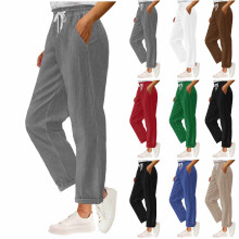 Women's Casual Solid Straight-Leg Pants with Elastic Waist