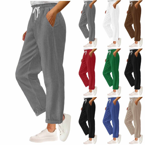 Women's Casual Solid Straight-Leg Pants with Elastic Waist