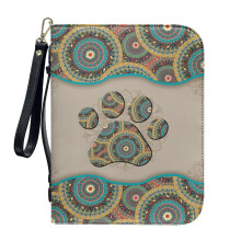 Capa de Bíblia em Couro com Estampa de Patas Mandala Boho Tamanho XL