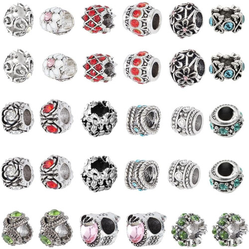 Alloy Rhinestone Spacer Beads 15 Styles Large Hole