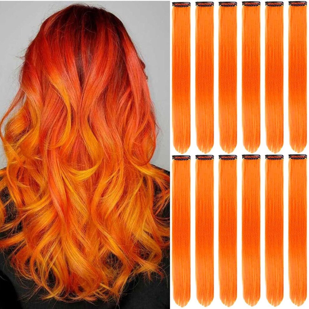 Clip-In Hair Extensions Straight Synthetic Orange 12 PCS