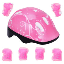 Skating Helmet Kit Pink Adjustable 7-Piece Set for Kids