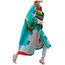 Women's Boho Floral Trench Coat Oversized Long Sleeve with