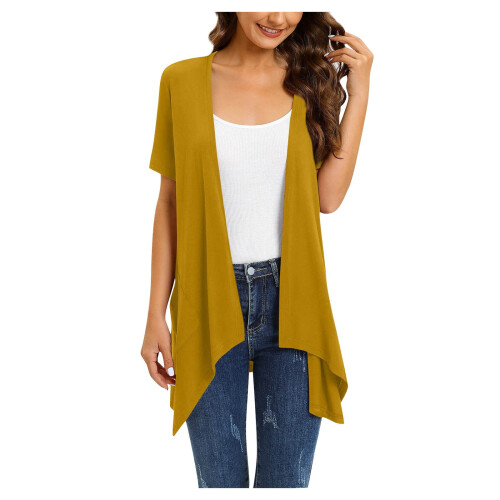 Women's Lightweight Short Sleeve Open Front Cardigan Gold