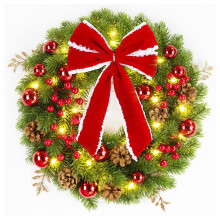 Vintage Red Pre-lit LED Christmas Wreath 15.7 inch