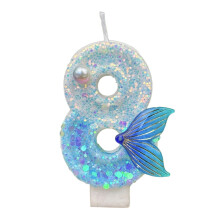 Mermaid Blue Number Birthday Candles 8 pcs