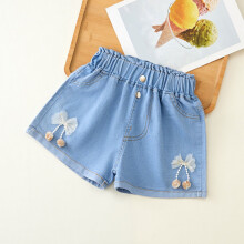 Denim Pleated Skirt for Girls with Lace Trim and Pockets
