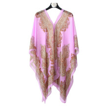 Women's Chiffon Beach Cover-Up Poncho for Summer Swimwear and Year-Round Wear with Bohemian Floral Print