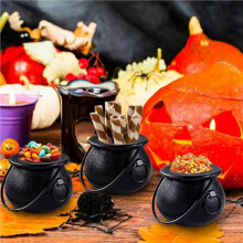 96Pcs Black Cauldron with Handle Halloween Witch Cauldron Halloween Pot Candy Holder for Halloween