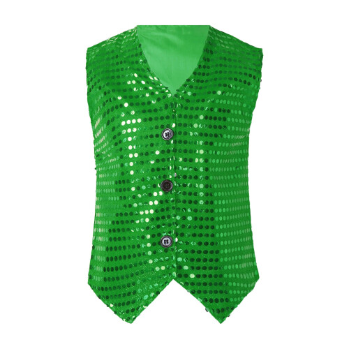 AWZXDE Kids V-Neck Sleeveless Solid Vest with Sequins Green