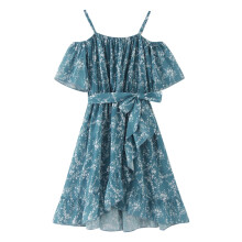 Vestido floral com suspensórios para meninas, estilo verão praiano.