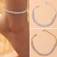 Chain Anklet for Women Rhinestone Rhombus Decor Adjustable