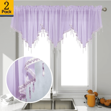 Beaded Triangle Sheer Valance Curtains Purple 51x24 Inch 2