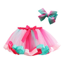 Kids Girls Color Block Tutu Skirt Set with Hairband Pink