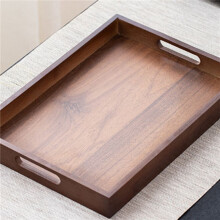 2X Rectangular Bamboo Wood Tea Tray Display Plate Walnut Color Cup Handle Home Use Japanese Tea Set Tray 44x30x4cm