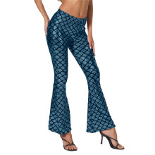 Pantaloni a zampa da donna con paillettes, vita alta ed elastico.