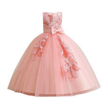 Abito da pianoforte lungo fino ai piedi per bambina, con paillettes, colore rosa.