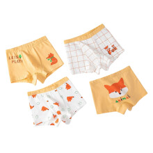 Boy's Cotton Boxer Briefs Cartoon Animal Print 4 Pack