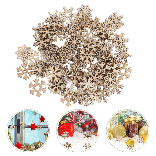 Wooden Snowflake Ornaments Beige 100pcs 2