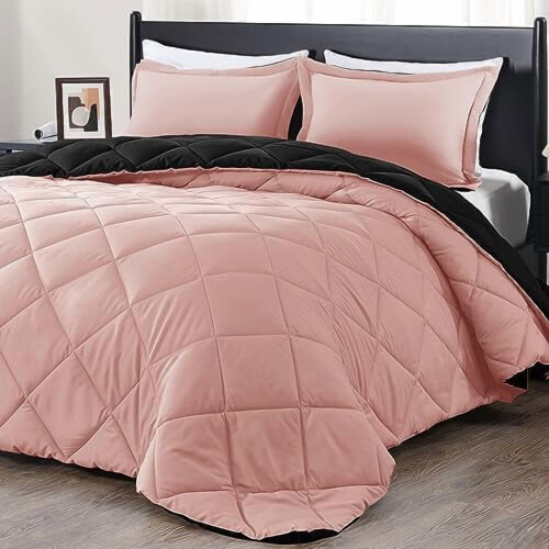 Queen Comforter Set Pink Black 3-Piece 88x92 Inch