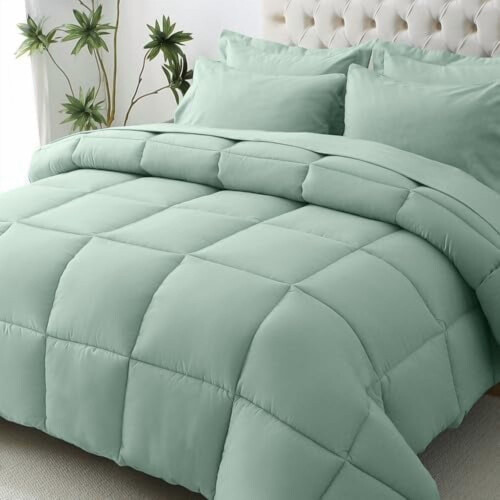 Queen Comforter Set Sage Green 7-Piece OEKO-TEX Certified