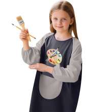 Kids' Cartoon Smock Black Long Sleeve Round Neck Pocket