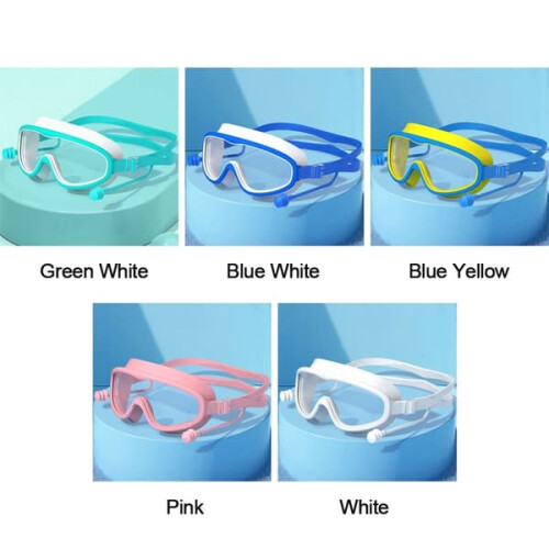 Children's swimming goggles large frame blue white with 2