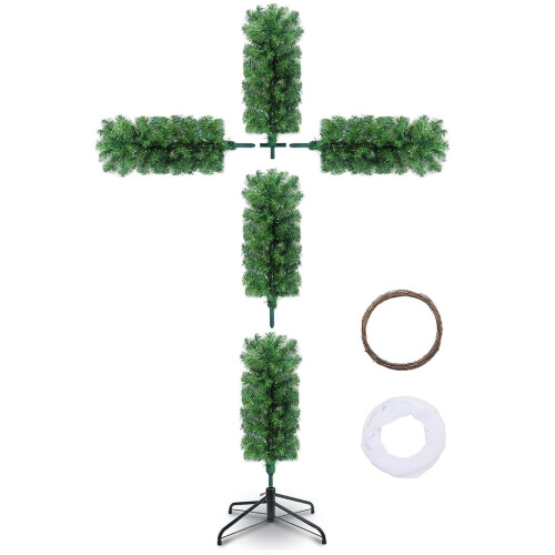 Pre-Lit Christmas Cross Tree 5.91 ft 50 Warm White LEDs 1