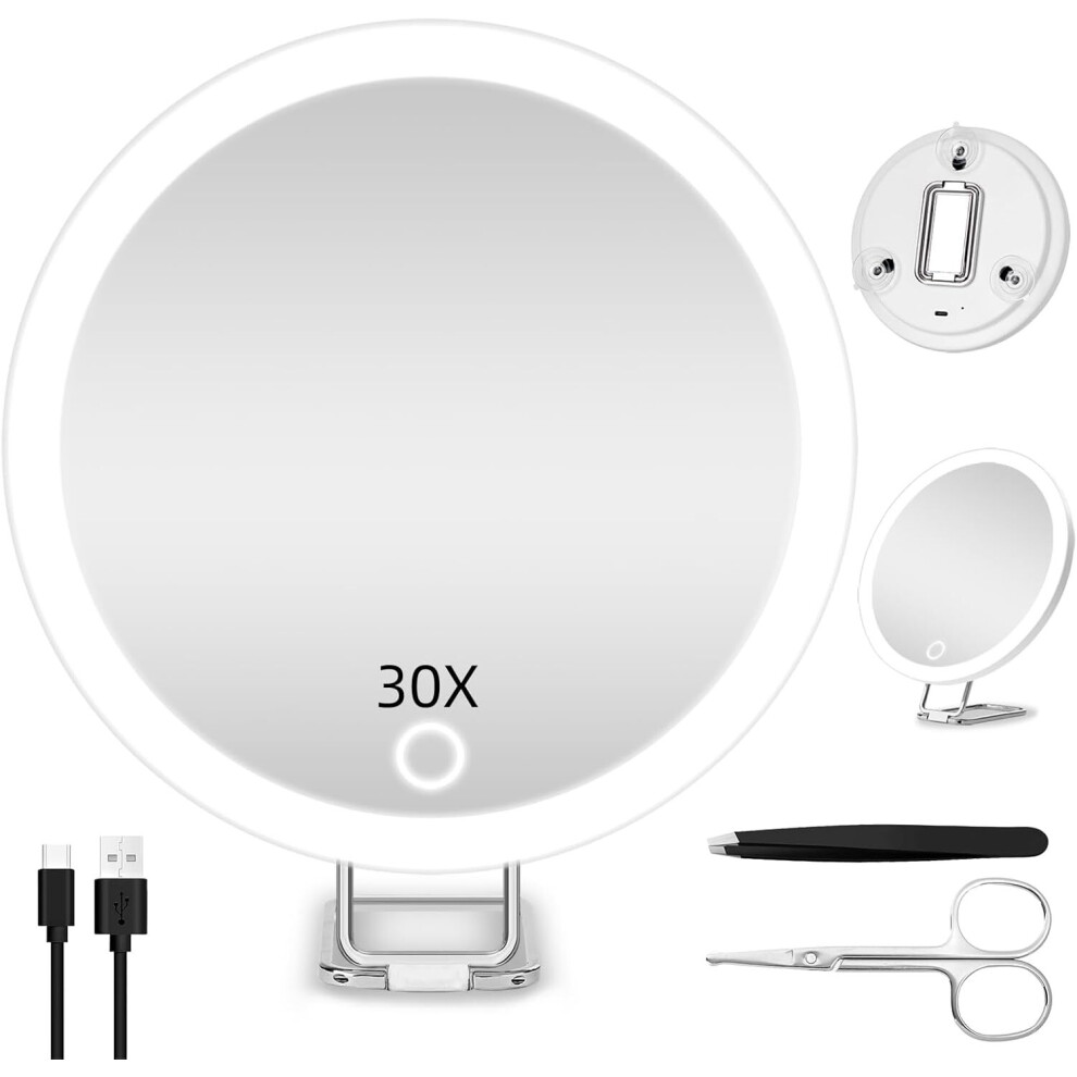 Travel magnifying mirror with lights 30X 6 inch