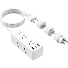 Krótki przedłużacz, płaska wtyczka 3 stopy, 6 gniazdek, 3 porty USB