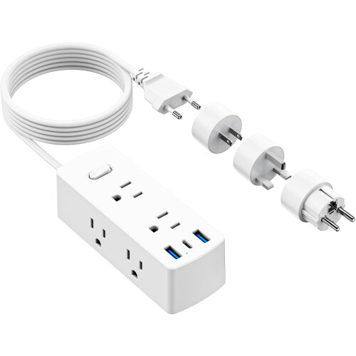 Prolunga corta da 90 cm con spina piatta, 6 prese e 3 porte USB.
