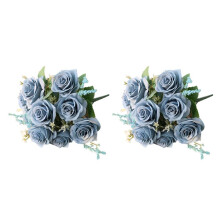 2X Artificielle Bleu Roses Fleurs Soie Rose Bouquet de Fleurs Fleurs Artificielles Maison Jardin DéCoration de Mariage Roses Bleu