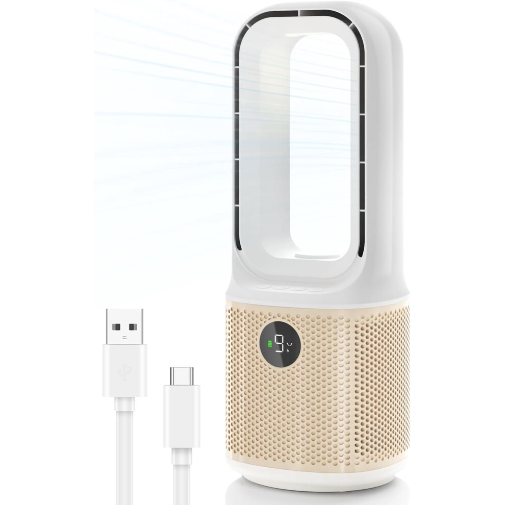 Quiet Bladeless Desk Fan 14 Inch 9 Speeds 3 Lights 5000Mah 9132278238548