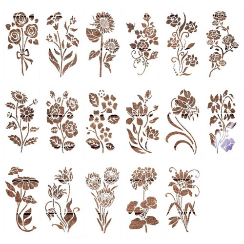Flower Stencil Set Reusable 17-Piece 2.9" x 5.9" 1