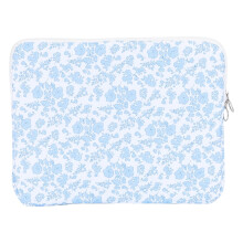 Laptophoes met gewatteerd bloemenpatroon in blauw, 15 inch