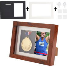 Caixa de exibição de medalhas em madeira com vidro, 17,5 x 18,3 x 22,9 cm