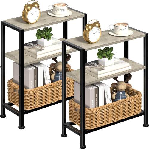 Slim 2-Tier Side Table White