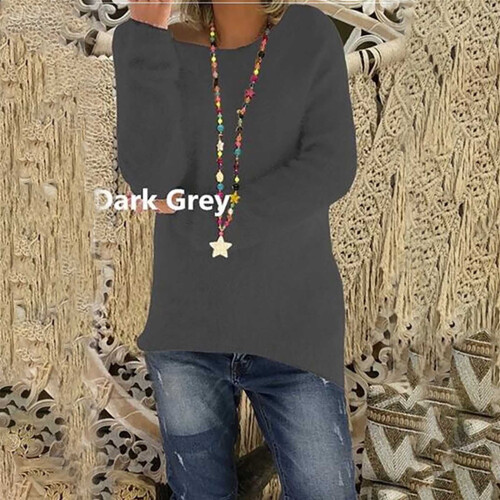 Women's fluffy fuzzy sweater solid color long sleeve round 1