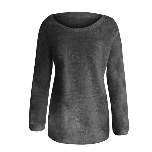 Women's Fluffy Fuzzy Sweater Solid Color Long Sleeve Round 2