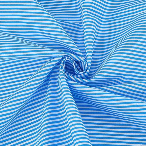 Tecido de algodão listrado em azul claro e branco, 1,09 jardas (63 polegadas).