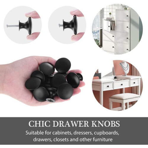Vintage Cabinet Knobs Antique Style Round Black 12 pcs 2