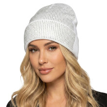 Berretto da donna in lana lavorato a maglia con strass, colore bianco