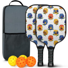 Set van 2 pickleball rackets van glasvezel met bloemenprint en 2 ballen.