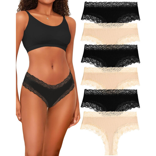 Slip hipster da donna in cotone e pizzo, morbidi e traspiranti.