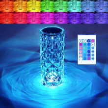 Luminária noturna de cristal RGB com controle remoto por toque, 16 cores.